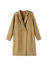 Jacquard Camel Notched Button Long Coat Long Sleeve