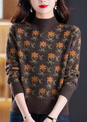 Jacquard Coffee Turtleneck Cozy Knit Sweaters Spring