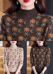 Jacquard Coffee Turtleneck Cozy Knit Sweaters Spring