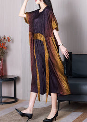 Jacquard Gradient Color O Neck Patchwork Silk Long Dresses Summer