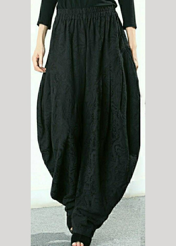 Jacquard Green Elastic Waist Linen Lantern Pants Spring