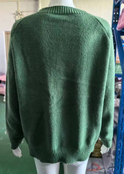 Jacquard Green O-Neck Cozy Knit Sweaters Fall