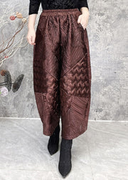 Jacquard Green Pockets Elastic Waist Silk Lantern Pants Spring