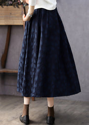 Jacquard Navy Pockets High Waist Cotton Skirt Summer