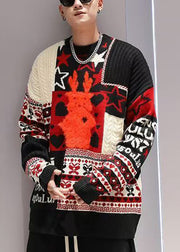 Jacquard Red Original Design Thick Cotton Knit Men Sweater Winter