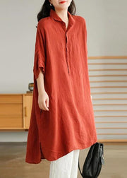 Jade Blue-flower Linen Women Casual Linen Shirt Dress