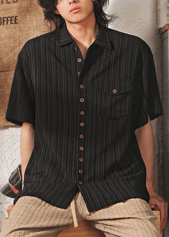 Japanese Casual Coffee Button Short Sleeved Shirt For Men