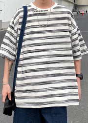 Japanese Style Blue Stripes O-Neck Cotton Mens T Shirts Summer