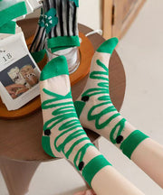Japanese Style Green Series Jacquard Breathable Mid Length Socks