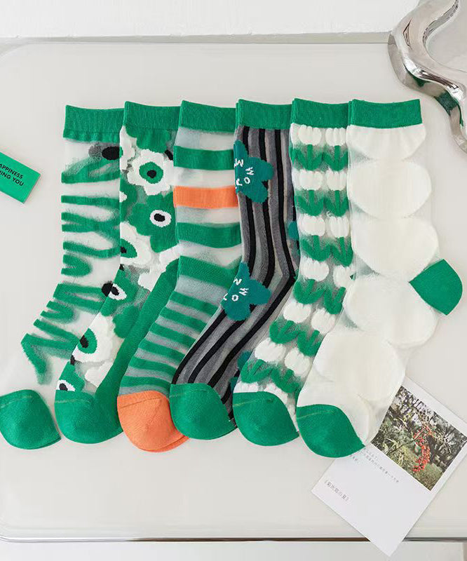 Japanese Style Green Series Jacquard Breathable Mid Length Socks