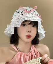 Japanese Style Knitted Hollow Out Bow Ruffled Bucket Hat