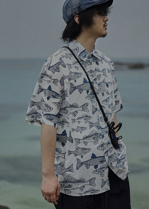 Japanese Style Loose Printed Hawaiian Shirt Men&
