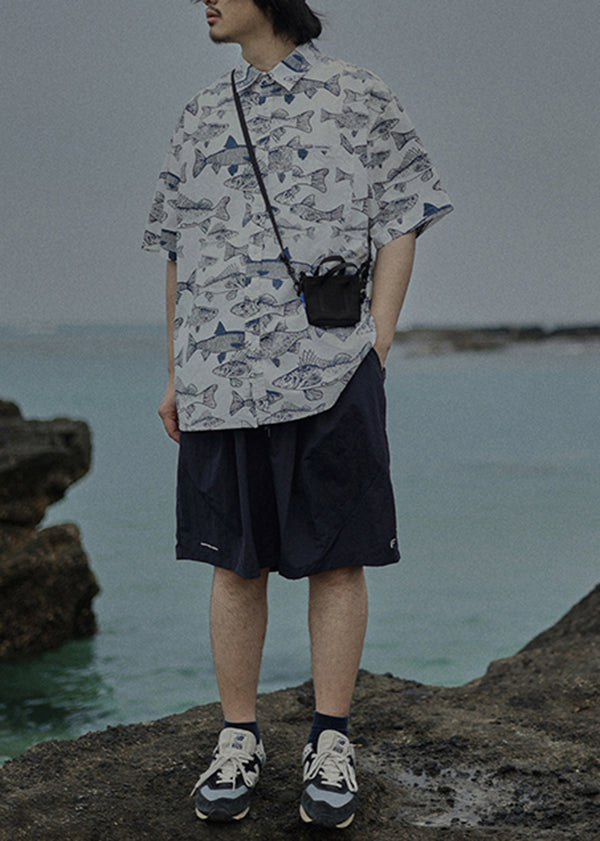 Japanese Style Loose Printed Hawaiian Shirt Men&