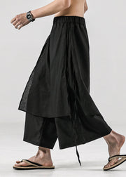 Japanese Summer New Black Men's Linen Casual Pants Skirt