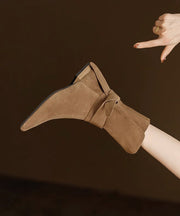 Khaki Boots Suede Retro Splicing Pointed Toe