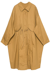 Khaki Cotton Loose Trench Peter Pan Collar Drawstring Spring