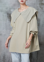 Khaki Cotton Shirt Tops Oversized Bow Spring