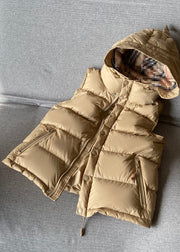 Khaki Duck Down Puffer Vest Hooded Zippered Sleeveless