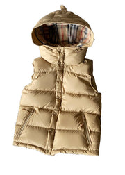 Khaki Duck Down Puffer Vest Hooded Zippered Sleeveless