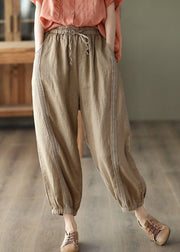 Khaki Hollow Out Patchwork Linen Harem Pants Summer