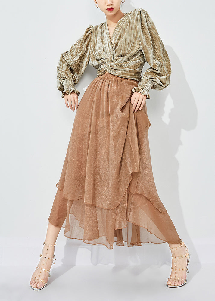 Khaki Layered Tulle A Line Skirts Exra Large Hem Oversized Summer