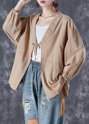 Khaki Linen Cardigan Oversized Lace Up Fall