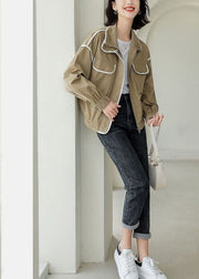 Khaki Loose Coat Outwear Zip Up Pockets Spring