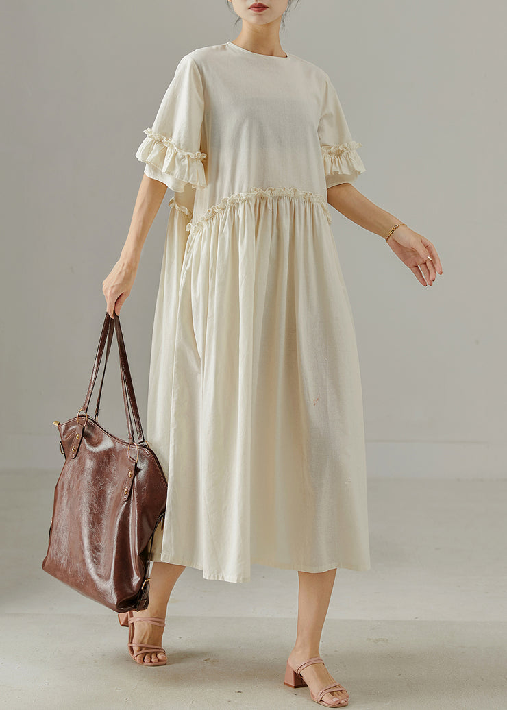 Khaki Loose Cotton Maxi Dresses Ruffled Summer