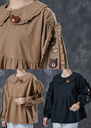 Khaki Loose Cotton Sweatshirt Ruffled Bear Spring