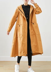 Khaki Loose Cotton Trench Coats Hooded Pockets Fall