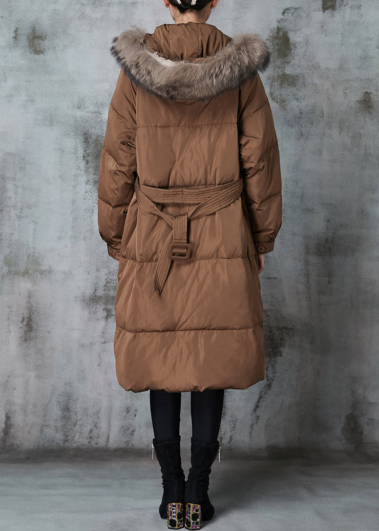 Khaki Loose Duck Down Puffer Jacket Hooded Winter