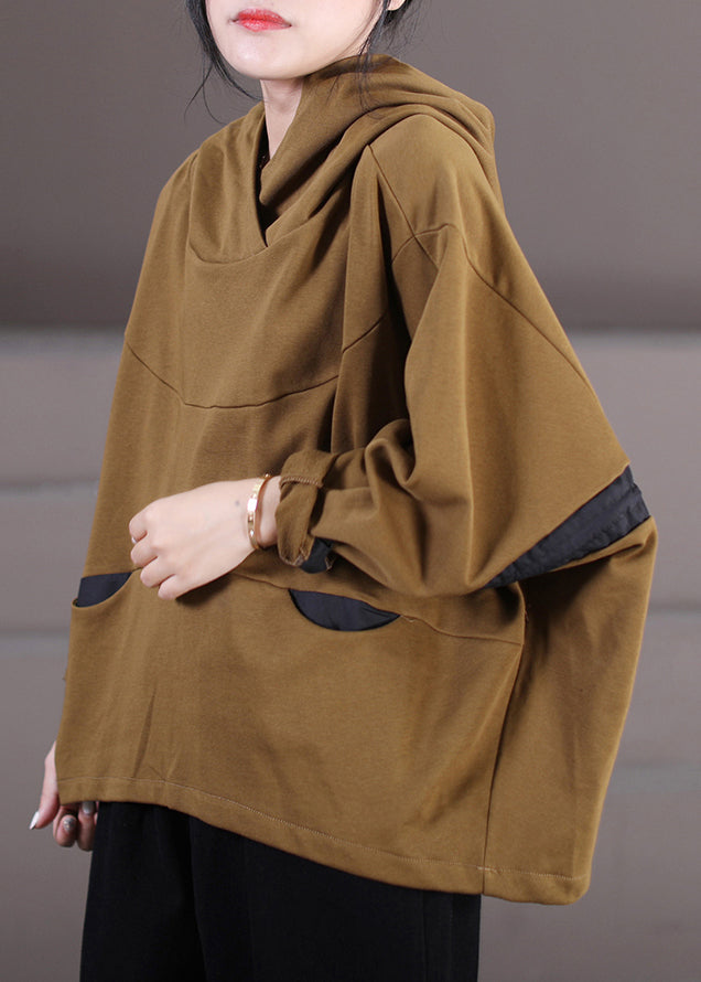 Khaki Low High Design Cotton Hooded Coat Long Sleeve