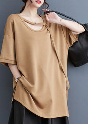 Khaki Original Design Cotton Tanks Oversized Side Open Summer