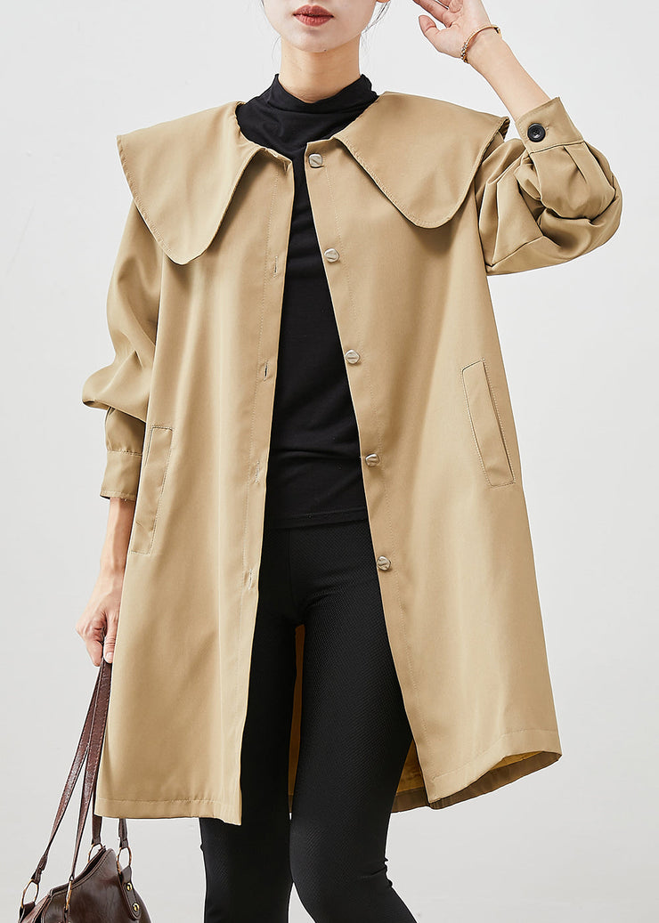 Khaki Oversized Cotton Coat Trench Peter Pan Collar Fall