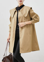 Khaki Oversized Cotton Coat Trench Peter Pan Collar Fall