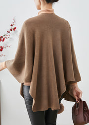 Khaki Oversized Knit Cardigan Fuzzy Ball Decorated Cloak Sleeves