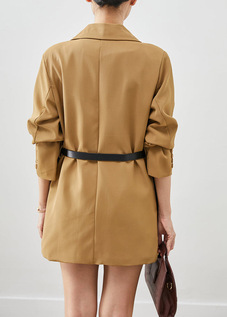 Khaki Patchwork Cotton Filled Coat Peter Pan Collar Fall