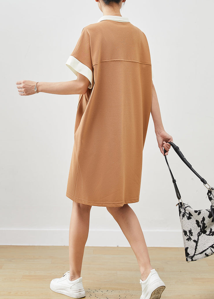 Khaki Patchwork Cotton Sweatshirts Dress Oversized Summer