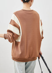 Khaki Patchwork Cotton Sweatshirts Top Oversized Spring