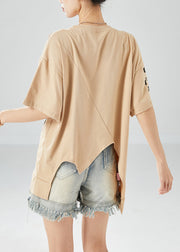 Khaki Patchwork Cotton Tank Asymmetrical Zippered Summer