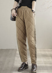 Khaki Patchwork Fine Cotton Filled Harem Pants Thick Pockets Winter