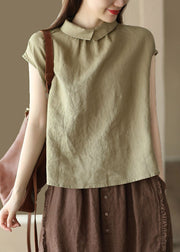 Khaki Patchwork Linen Shirts Wear On Both Sides Button Summer