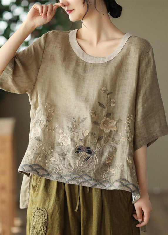 Khaki Patchwork Linen Tanks Oversized Low High Design Linen Summer