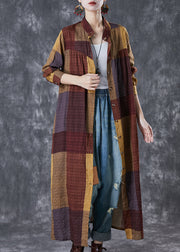 Khaki Plaid Linen Maxi Dresses Oversized Fall