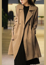 Khaki Spandex Trench Coats Two Piece Set Women Clothing Double Breast Fall