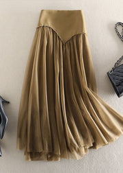 Khaki Tulle Skirt High Waist Asymmetrical Design Spring