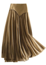 Khaki Tulle Skirt High Waist Asymmetrical Design Spring