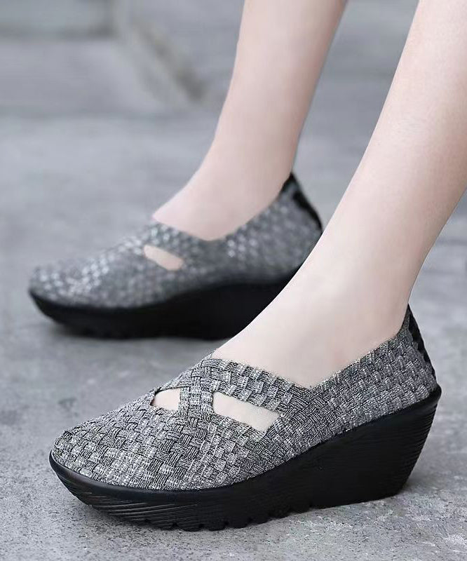 Knit Fabric Black Handmade Comfortable Splicing Wedge Heels