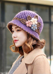 Knitted Women Autumn And Winter Classic Flower Plush Bucket Hat