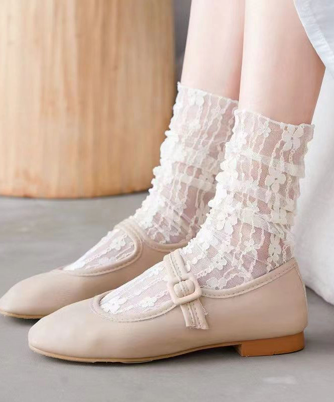 Korean Version Hollowed Out Lace Striped Flower Mesh Pile Socks